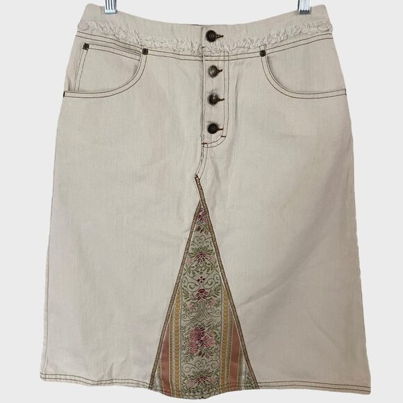 Gloria Vanderbilt Dresses & Skirts - Gloria Vanderbilt A-Line Denim Pencil Skirt Cream Women's Size 6 Boho Tapestry